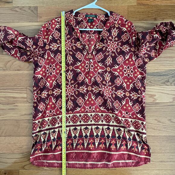 Lauren Ralph Lauren Popover Tunic Top Womens XL Red Southwest Bohemian Casual - Picture 11 of 11